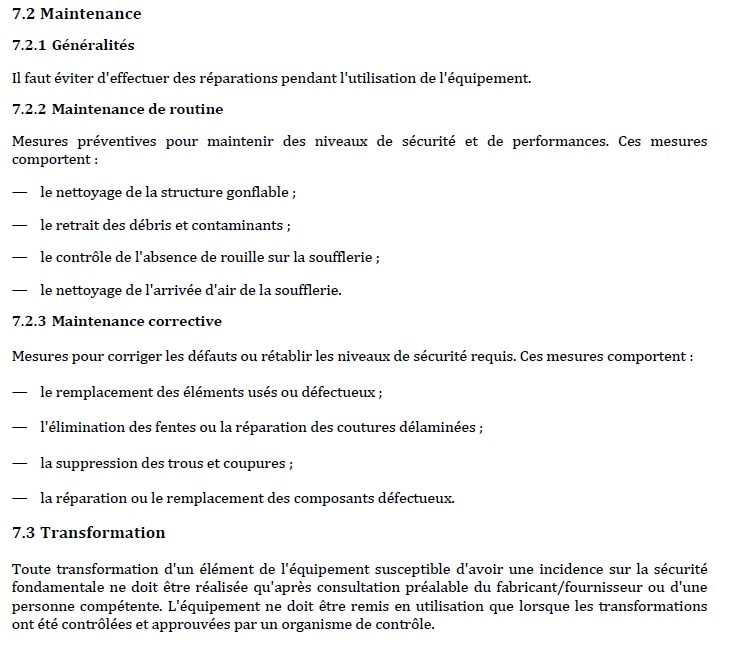 Maintenance et entretien de structures gonflables